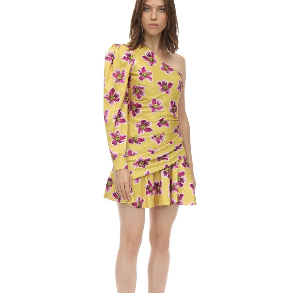 Borgo De Nor Yellow Purple Jacquard Satin One Shoulder Christina Dress 4 NTW - Picture 3 of 14